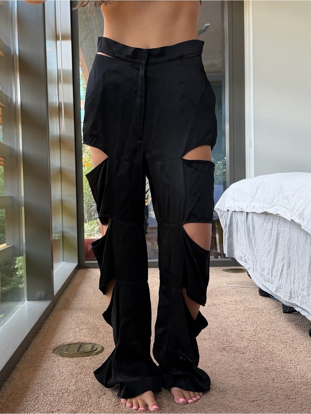 Topman Cut Out Silky Black Pants - Picture 2 of 5